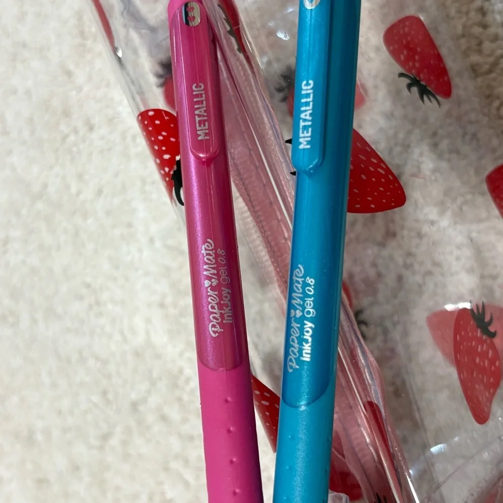 Strawberry Clear Pencil Case with Pens